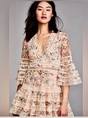 Zimmermann Loverlorn Floral Lace V-Neck Flutter Mini Dress size 0